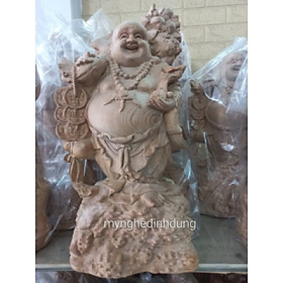 Tượng phật di lặc gánh cành đào bằng gỗ ngọc am thơm nức kt cao 40×19×12cm 