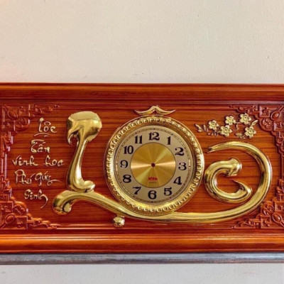 Tranh đồng hồ chữ lộc bằng gỗ hương đỏ kt 48×108×4cm