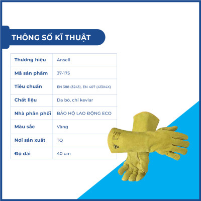 Găng tay da thợ hàn Ansell 43-216 làm việc trong môi trường có nhiệt độ độ cao