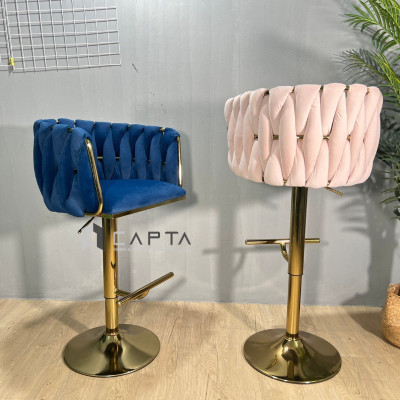 Ghế quầy bar màu hồng chân vàng CB2162B-F Nội thất Capta Ghế bar cafe nhà hàng nệm vải nhung chân thép mạ tăng giảm độ cao 