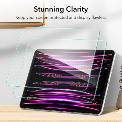 Bộ 2 miếng dán màn hình ESR cho iPad Pro 12.9 inch (2022/2021/2020/2018, thế hệ 6/5/4/3), Kính cường lực có khung căn chỉnh - Hàng Chính Hãng