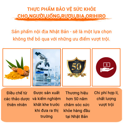 Tinh Bột Nghệ Giải Rượu Orihiro Nhật Bản giúp giải rượu nhanh, tăng cường chức năng gan, bảo vệ sức khỏe gói 1,5g x 20 JN-OR-TUR01
