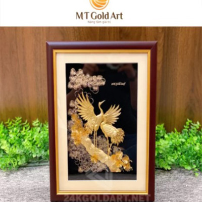 Tranh Tùng Hạc hiên diên(27x34cm) dát vàng MT Gold Art- Hàng chính hãng, trang trí nhà cửa, quà tặng dành cho sếp, đối tác, khách hàng.
