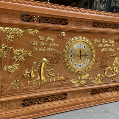 TRANH ĐỒNG HỒ TREO TƯỜNG TRẠM KHẮC CHA MẸ BẰNG GỖ GÕ ĐỎ KT 67×127×4CM