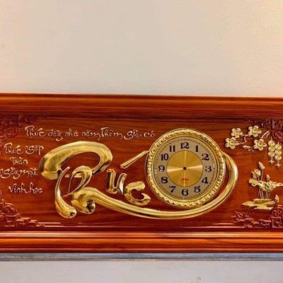 Tranh đồng hồ treo tường chữ phúc bằng gỗ hương đỏ kt 48×108×4cm