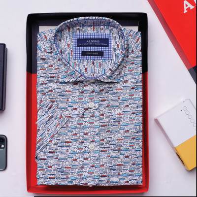 Áo sơ mi nam công sở họa tiết cộc tay Custom Fit mã ALGS-C87