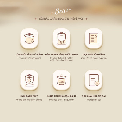 Nồi Nấu Cháo, Nấu Chậm Bear 0.8L thế hệ mới SB-NNC08, bản tiếng Việt - Hàng chính hãng