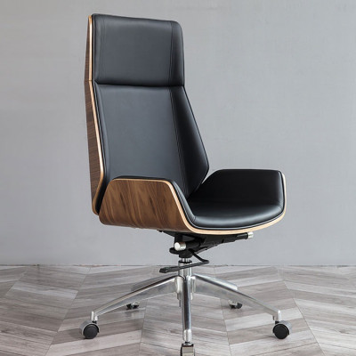 Ghế giám đốc da bò lưng ốp gỗ cao cấp có tựa đầu NB1004, công thái học lưng ốp gỗ chống mỏi lưng