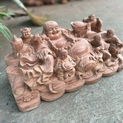 Tượng phật di lặc ngũ phúc bằng gỗ hương đá liền khối kt 50×24×23cm 
