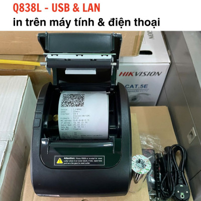 Máy in hóa đơn nhiệt 80mm Xprinter Q838L USB + LAN, in bill bán hàng K80 trên Điện Thoại và Máy Tính - Hàng chính hãng