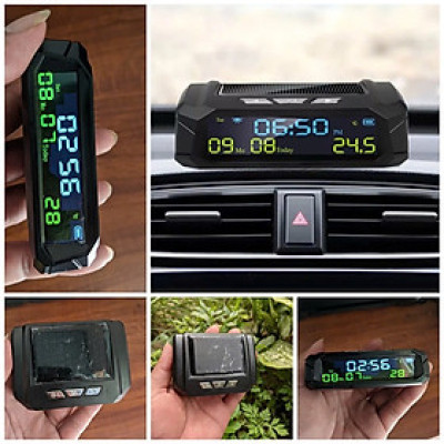 Đồng Hồ Báo Giờ 3in1 Gắn Taplo Ô Tô Năng Lượng Mặt Trời Mẫu Mới Siêu Tiện Lợi