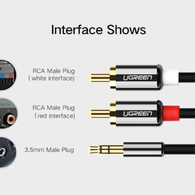 Ugreen UG20780AV116TK 8M màu Đen Cáp âm thanh 2 đầu Bông sen sang 3.5mm Dương mạ vàng - HÀNG CHÍNH HÃNG