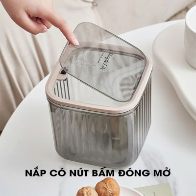 Hộp Rác Mini Để Bàn Văn Phòng, Hộp Đựng Rác Trong Suốt Có Nắp Bật - Hàng chính hãng