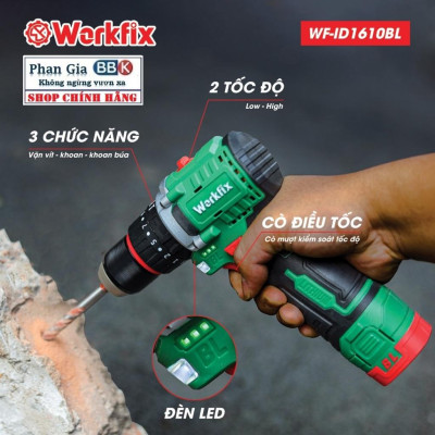 Máy Khoan PlN WORKFIX 16.8V 10mm - 3 Chức Năng - Động Cơ Không Chổi Than, Motor 100% Dây Đồng - Bảo Hành chính hãƞg