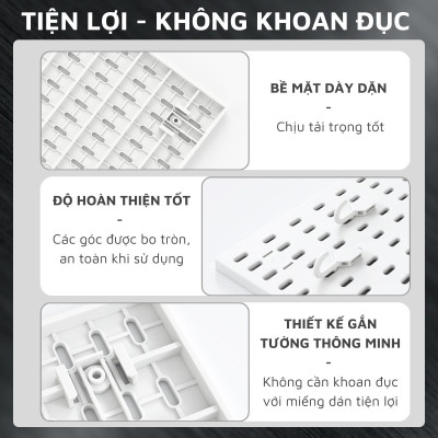 Kệ giá bảng treo tường DandiHome trang trí pegboard để đồ decor bàn học, phòng bếp, nhà tắm, đã kèm đầy đủ phụ kiện, có thể dán kính không cần khoan đục