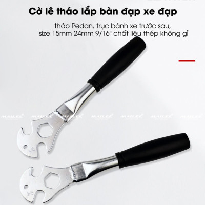 Cờ lê Tháo bàn đạp pedan xe đạp, tháo trục bánh xe trước sau,  size 15mm 24mm 9/16" chất liệu thép không gỉ, tay cầm PVC chống trượt - Mai Lee