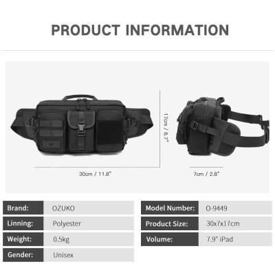 Túi đeo chéo trước ngực đeo ngang hông OZUKO chống thấm nước phong cách thể thao thời trang dành cho nam