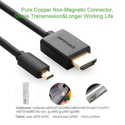 Ugreen UG30104HD127TK 3M màu Đen Cáp chuyển đổi Micro HDMI sang HDMI thuần đồng - HÀNG CHÍNH HÃNG