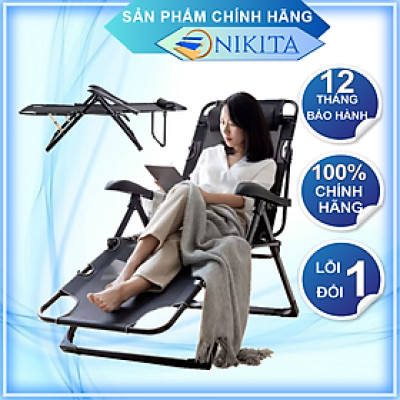 Ghế gấp gọn có thể ngả thành giường, khung thép chắc chắn, vải lưới thoáng khí, chính hãng Nikita