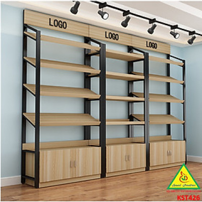 Kệ trưng bày sản phẩm, hàng hóa , kệ trang trí khung sắt mặt gỗ KST426 - NỘI THẤT LẮP RÁP VIENDONGADV