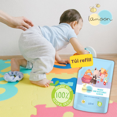 Xịt khuẩn đồ chơi Organic an toàn cho bé Lamoon - Túi 450ml Refill