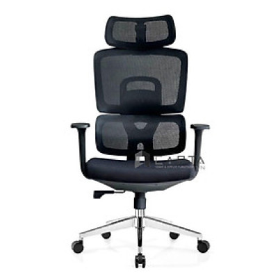 Ghế công thái học CM4527-M Nội thất Capta Ghế xoay văn phòng lưng lưới có tựa đầu bảo vệ cột sống nệm ngồi bọc vải có khung và tay nhựa chữ T 