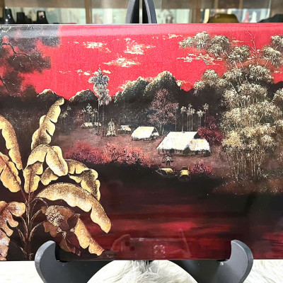 Tranh sơn mài - ĐỒNG QUÊ VIỆT NAM - Nền dát vàng/ bạc, hàng xuất khẩu size 30x40 cm