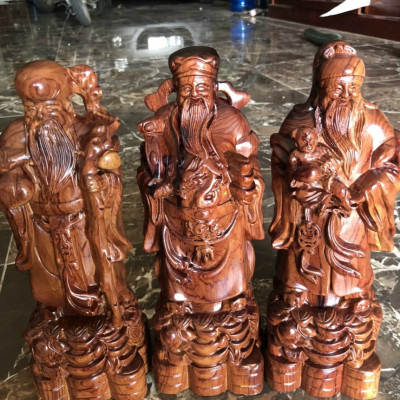 Bộ tượng phật tam đa phúc lộc thọ bằng gỗ cẩm kt cao 30×11×9vm