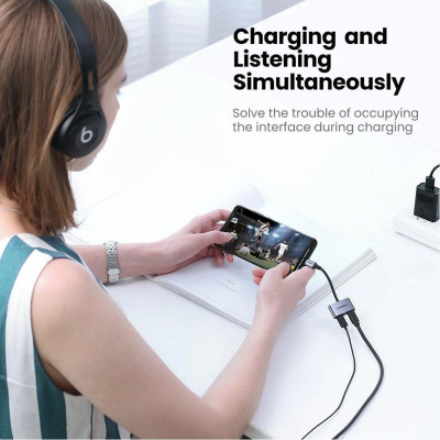Ugreen UG60165CM232TK 2 trong 1 màu đen bộ chuyển USB type C ra 3.5mm và cổng sạc type C hỗ trợ PD - HÀNG CHÍNH HÃNG