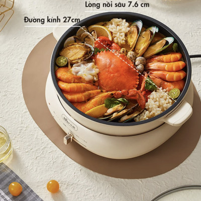 Nồi Lẩu Nướng Đa Năng BEAR DHG-C40W2, Có Kèm Khay Hấp Dung Tích 4 Lít, Công Suất 1500 W - Hàng Chính Hãng