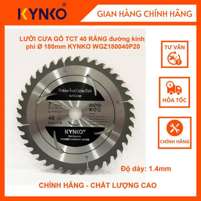 LƯỠI CƯA GỖ TCT 40 RĂNG đường kính phi Ø 180mm KYNKO WGZ180040P20
