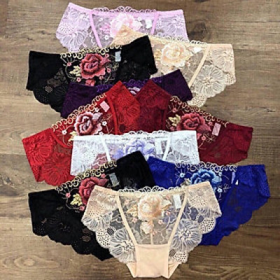 Set 10 quần lót ren họa tiết hoa hồng trộn màu ngẫu nhiên