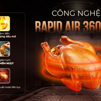 [Bản mới] Nồi chiên không dầu 6.5L SUNHOUSE SHD4030 - Công nghệ Rapid Air giảm tới 80% dầu mỡ - Khoang chiên trong suốt - Hàng chính hãng