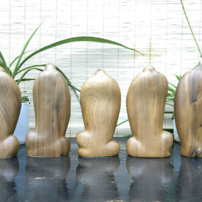 Bộ tượng phật ngũ phúc bằng gỗ bách xanh thơm nức kt 20×11×7cmnh kt cao 20×11×7cm