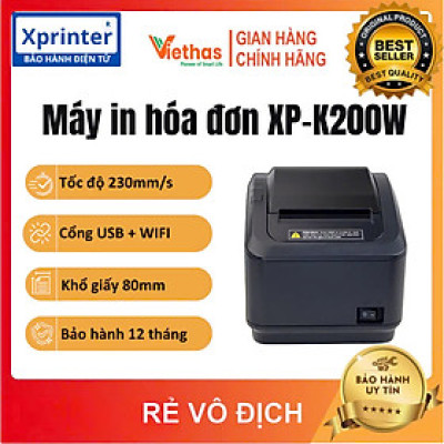 Máy in bill, in hóa đơn khổ K80 Xprinter XP-K200W Cổng USB + WiFi in bằng Điện Thoại và Máy Tính - Hàng chính hãng