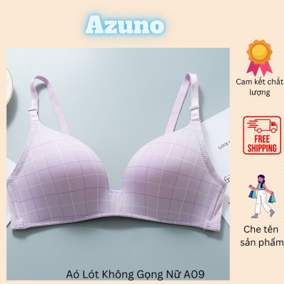 Áo Lót Nữ Không Gọng, Áo Ngực Đệm Mỏng Azuno A09 Cotton Nâng Ngực, Họa Tiết Kẻ Caro Nhiều Màu