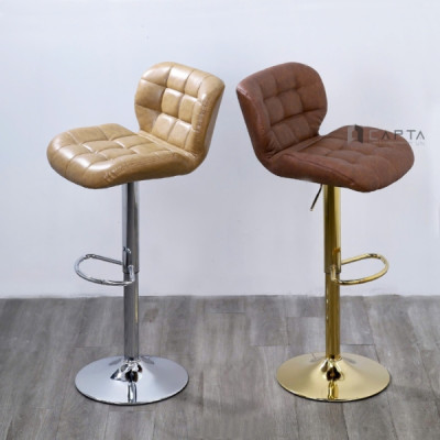 Ghế quầy bàn đảo bếp chân vàng CB2303B-P Nội thất Capta Ghế quầy bar có lưng tựa nệm PVC màu nâu bò màu nâu đậm hân thép mạ màu vàng bóng sang trọng bar chair hcmc 