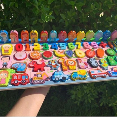 Bộ Đồ Chơi Gỗ Xếp Khối, Giáo Cụ Montessori Ghép chữ, Ghép số, Câu Cá, Ghép Hình Cho Bé WOODRABIT - Chính Hãng Toy kid 