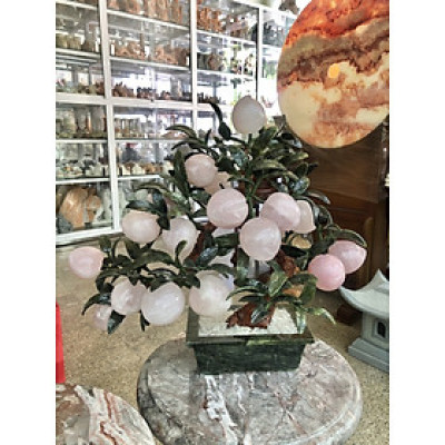 Cây Đào phong thủy đá thạch anh hồng gồm18 quả - Cao 45cm