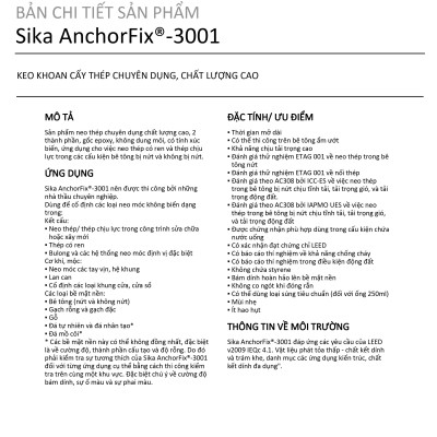 Keo neo thép chịu lực, cấy sắt hai thành phần gốc Epoxy - Sika AnchorFix - 3001 (tuýp 600ml)