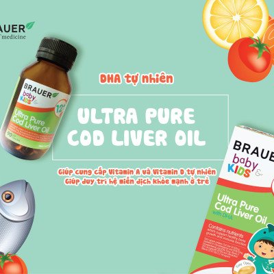 DHA dầu cá tuyết tinh khiết cho trẻ sơ sinh, trẻ nhỏ Brauer DHA Úc giúp phát triển trí não, tăng khả năng tập trung, cải thiện thị lực-OZ Slim Store