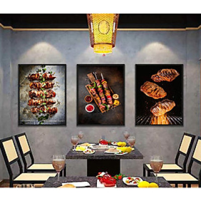 Tranh treo tường tráng gương trang trí decor quán đồ nướng tặng kèm đinh 3 chân