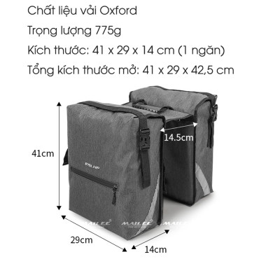 Túi Yên Sau Xe Đạp Mai Lee T-025 Dung Tích Lớn 25L, 2 ngăn, Chất Liệu Vải Oxford, Túi Đựng Hành Lý Đa Năng Cho Xe Đạp Địa Hình - Mai Lee