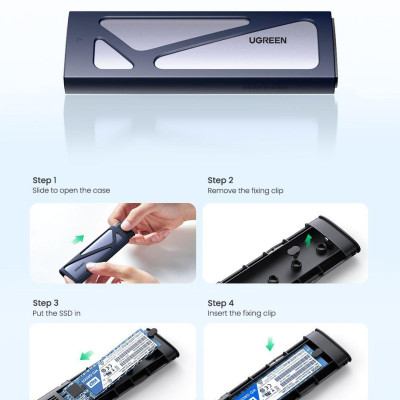 Ugreen UG15512CM578TK NVME USB type C 3.1 Gen2 tốc độ 10Gbps có kèm 2 cáp A-C + C-C dài 0.5M - hỗ trợ SSD 2Tb - Vỏ nhôm Box đọc ổ cứng SSD M.2 Màu Đe - HÀNG CHÍNH HÃNG