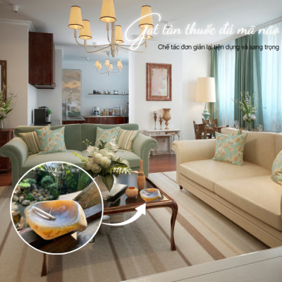 Gạt tàn thuốc đá mã não NHASAN GTT02 Sang Trọng & Độc Đáo nặng 500gr (KT: 9 x 12cm)