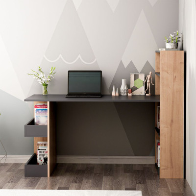 Bàn làm việc liền giá sách gỗ công nghiệp hiện đại SMLIFE Dhani