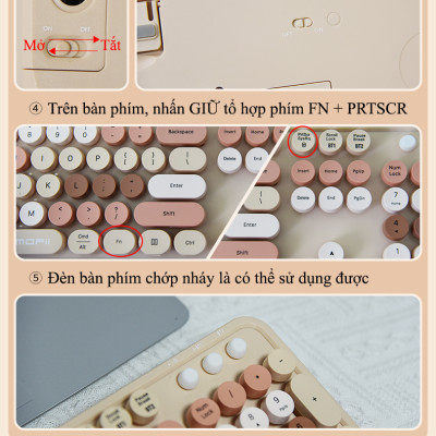 Bàn phím và chuột MOFII SWEET DM kết nối bằng chip USB 2.4G và BLUETOOTH với thiết kế nút tròn và màu sắc vô cùng dễ thương - Hàng Chính Hãng