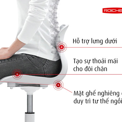 [Ghế Roichen WOW Minh Ngọc] Ghế chỉnh dáng ngồi đúng có chân xoay Roichen - WOW Hàn Quốc. Ghế xám chân đen