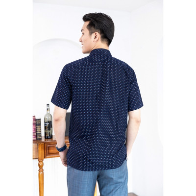 Áo Sơ Mi Nam Công Sở Trung Niên Ngắn Tay Xanh Tím Than Vải Cotton Họa Tiết Hoa Nhí  thương hiệu Anton – 809
