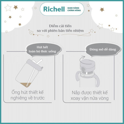 Bộ cốc tập uống 3 giai đoạn và bình ống hút AXSTARS Richell Nhật Bản chống sặc cho bé từ 6 tháng | Baby